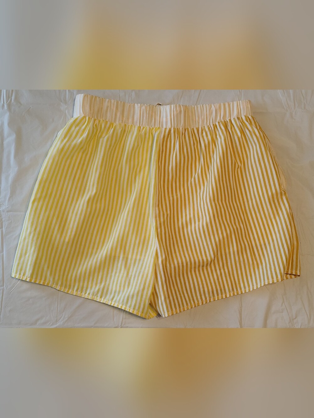 The Native One Elastic Drawstring Waist Yellow & White Striped Shorts Size M - Picture 2 of 5